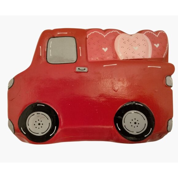 Happy Valentines Day Red Truck Planter Ceramic  Flower Pot - Picture 2 of 7